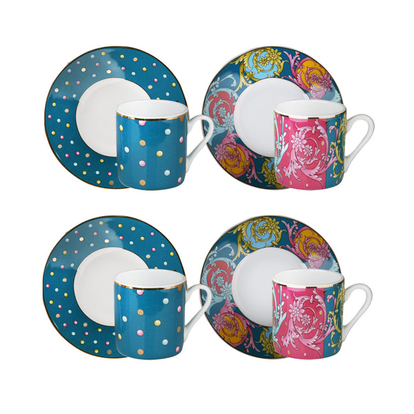 Lucky Art Lyhd567 Estelle Bone China Porselen Karışık Desenli 4 lü Kahve Fincanı Seti