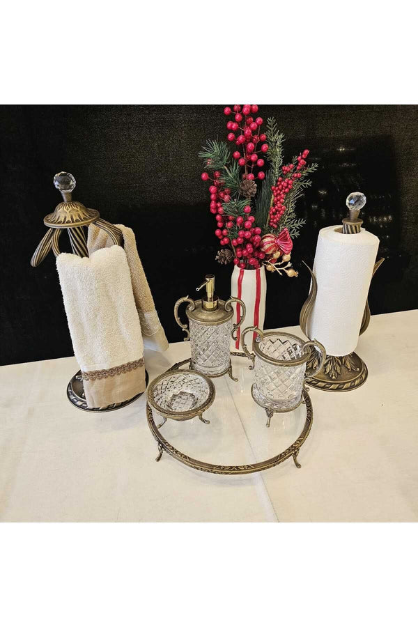 Mondecor Antik Gold Cam Banyo Seti Kulplu