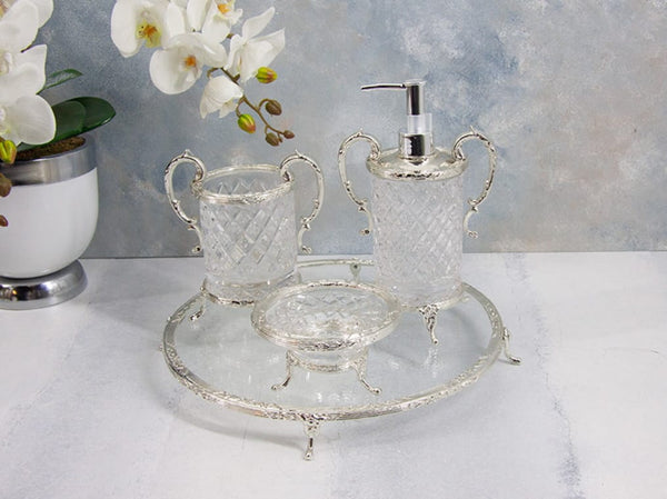Mondecor Gümüş Cam Banyo Seti Kulplu