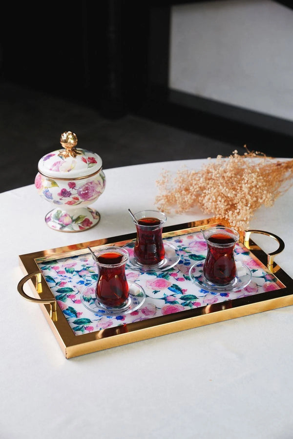 Rose Deluxe Sunum Tepsi Gold Çerçeveli