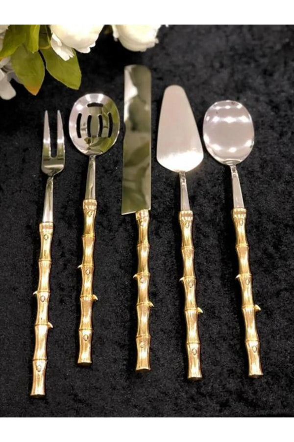 Royking Bambu Servis Seti 5 Parça Altın