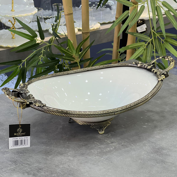 Royking PCL 002 Antik Gold Oval Derin Sunum Tabak 40 Cm