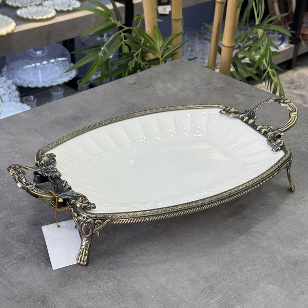 Royking PCL 006 Antik Gold Oval Sunum Tabak 41 Cm
