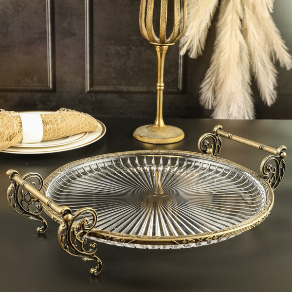 Royking Antik Yuvarlak Kulplu Sunum Tabak 31Cm